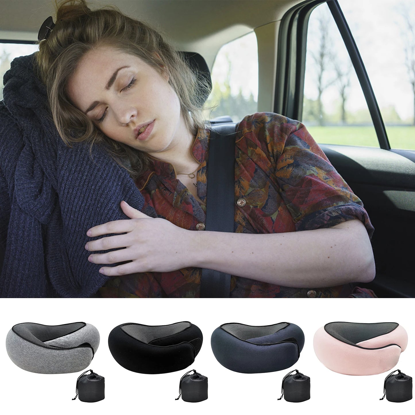 Cuscino da viaggio Memory Foam a forma di U – Supporto comodo e regolabile per collo e mento